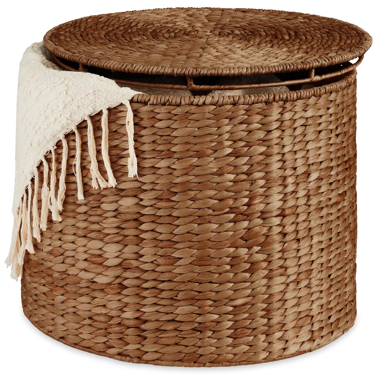 Best Choice Products Large Round Storage Ottoman W/ Lid, Handwoven Water Hyacinth Footstool